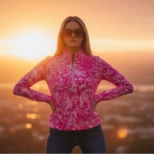Lilly Pulitzer Skipper Popover Neon  Pink Breast Cancer Edition UPF
